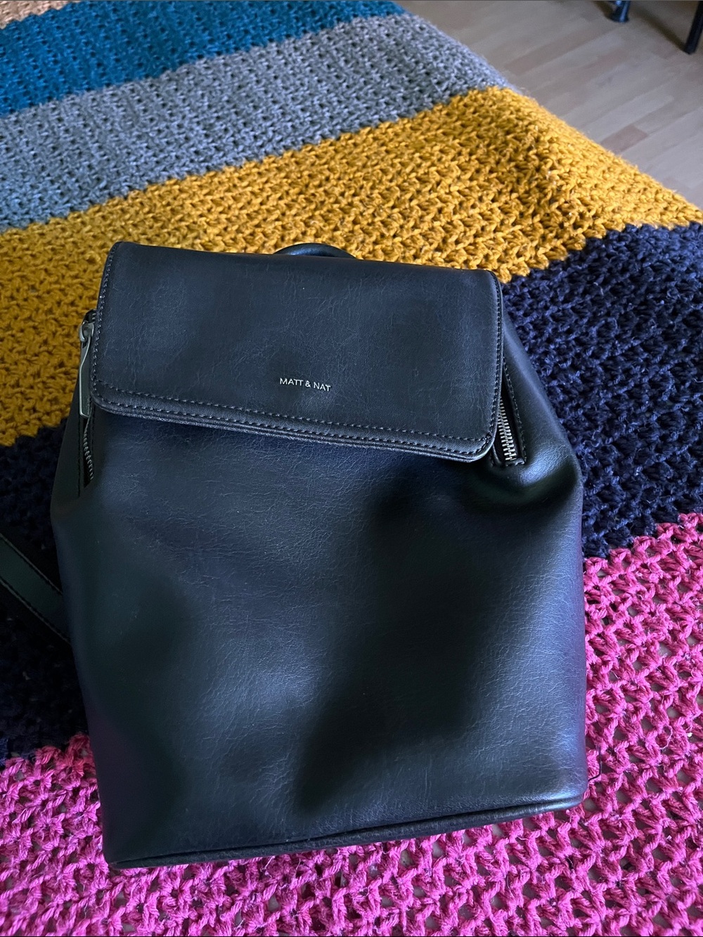 Matt & Nat Black Vegan Leather Flap Backpack